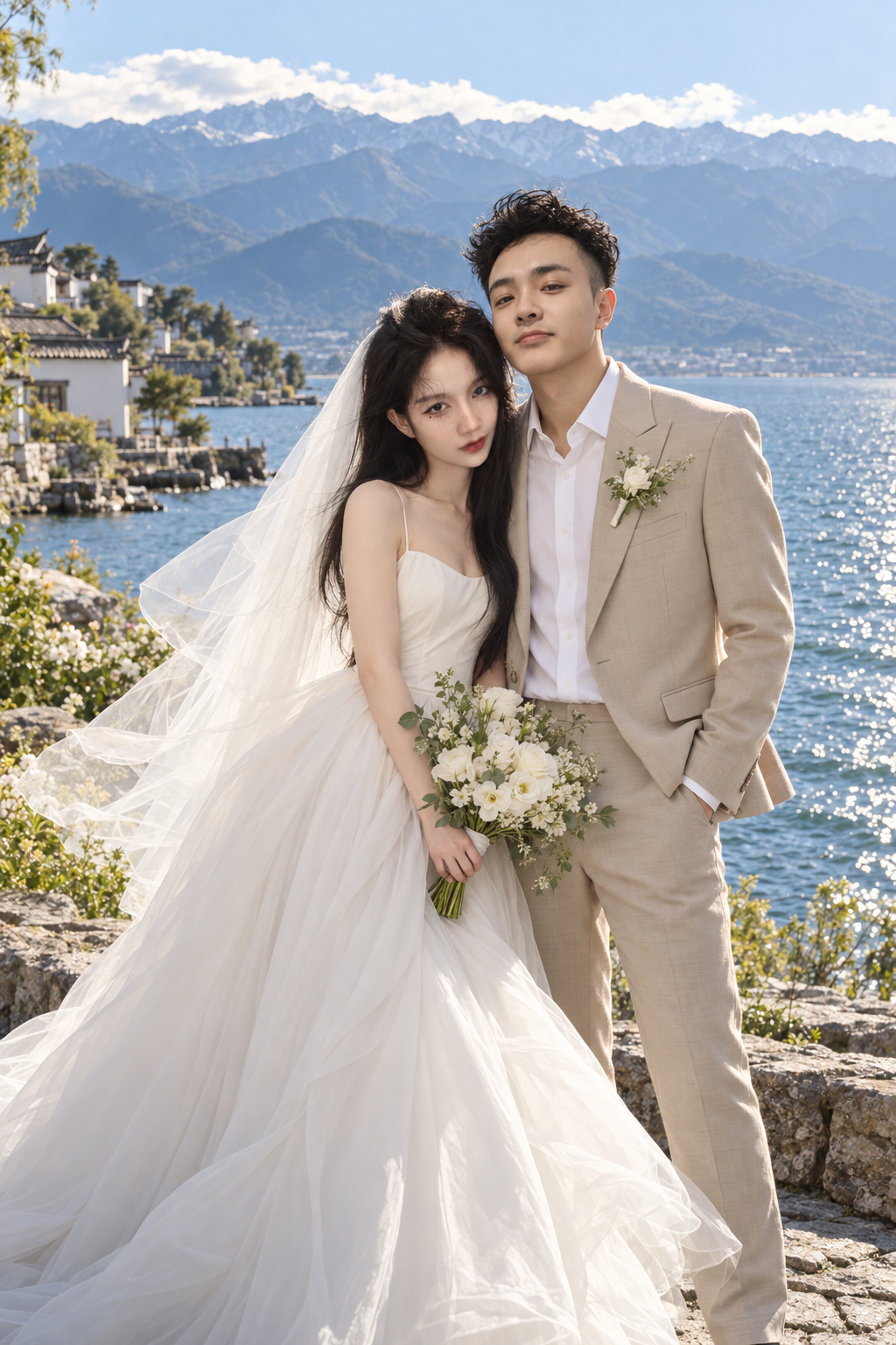 盘思思与彭靖超在大理山海之间的婚纱照
